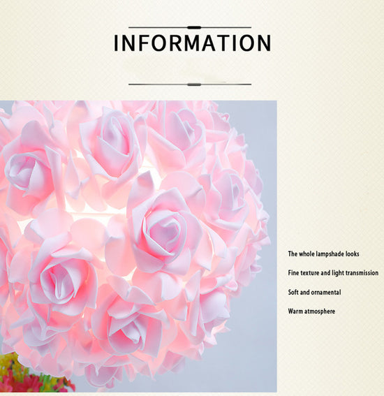 Pink,Green Roses And Silver Base Romantic Red Rose Flower Table Lamp - Crystal Heart Accent Bedside Night Light
