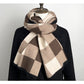 Coffee,Grey And Beige Unisex Retro Checkered Knit Scarf - Soft Thick Winter Shawl Wrap
