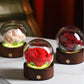 Red Rose Handcrafted Crochet Flower LED Night Light - USB Rechargeable Glass Dome Lamp with Wood Base, 3 Color Modes