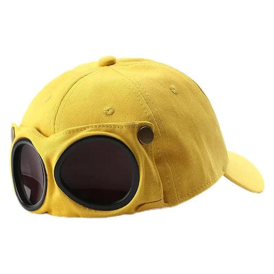 Yellow Stylish Aviator Goggle Baseball Cap - Unisex Outdoor Cotton Sun Hat