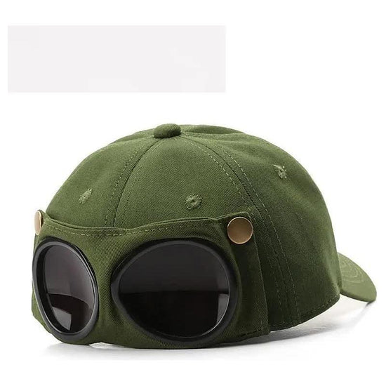 Army Green Stylish Aviator Goggle Baseball Cap - Unisex Outdoor Cotton Sun Hat