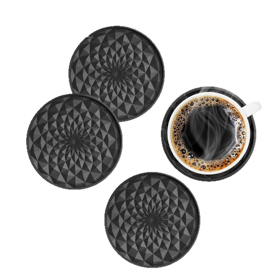 Dark Blue and Black Geometric Silicone Drink Coasters Set (6 Pack) with Holder - Non-Slip Table Protectors