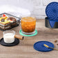 Dark Blue and Black Geometric Silicone Drink Coasters Set (6 Pack) with Holder - Non-Slip Table Protectors