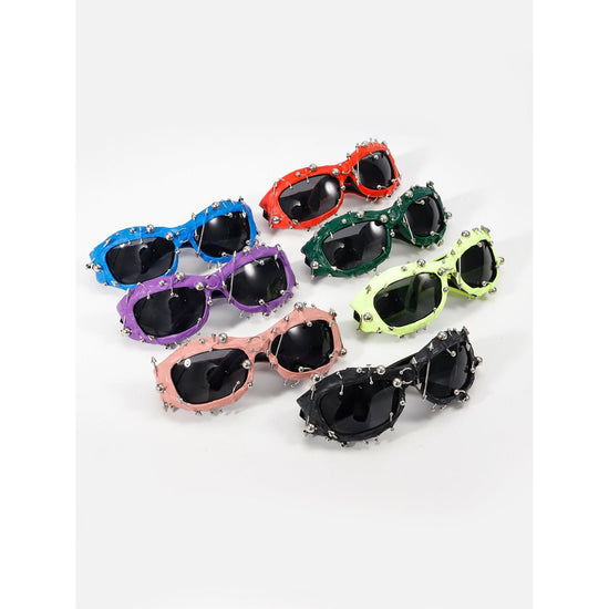 Black Edgy Punk Rock Spiked Sunglasses - Statement Goth Studded Eyewear