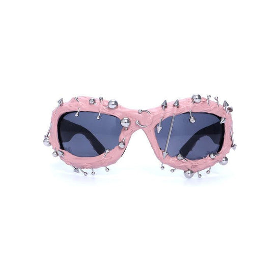 Pink Edgy Punk Rock Spiked Sunglasses - Statement Goth Studded Eyewear