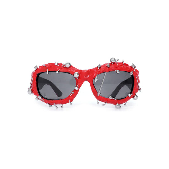 Red Edgy Punk Rock Spiked Sunglasses - Statement Goth Studded Eyewear