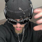 Red Edgy Punk Rock Spiked Sunglasses - Statement Goth Studded Eyewear