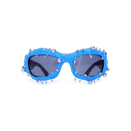 Blue Edgy Punk Rock Spiked Sunglasses - Statement Goth Studded Eyewear