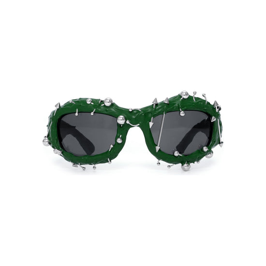 Green Edgy Punk Rock Spiked Sunglasses - Statement Goth Studded Eyewear