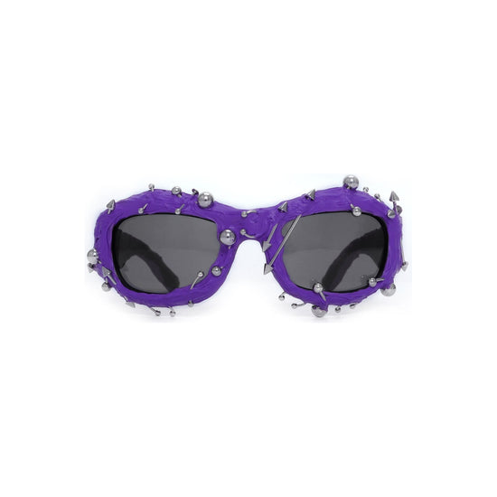 Purple Edgy Punk Rock Spiked Sunglasses - Statement Goth Studded Eyewear
