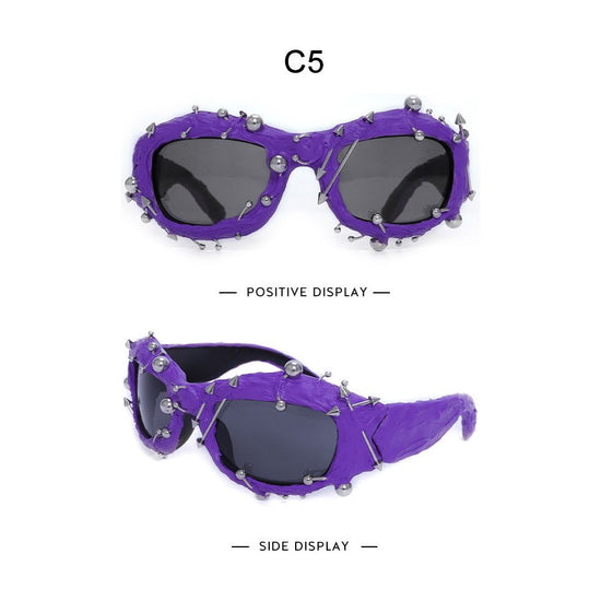 Purple Edgy Punk Rock Spiked Sunglasses - Statement Goth Studded Eyewear