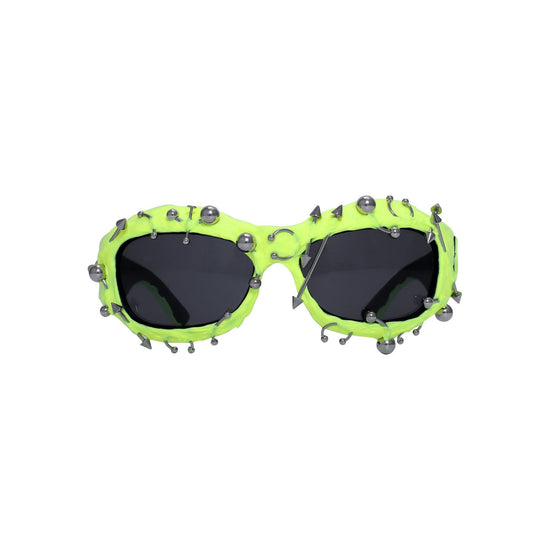 Bright Green Edgy Punk Rock Spiked Sunglasses - Statement Goth Studded Eyewear