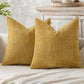 Yellow Plush Chenille Cushion Covers Set of 2 - Soft Textured Decorative Throw Pillow Cases for Sofa Couch, 45x45cm
