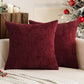 Dark Red Plush Chenille Cushion Covers Set of 2 - Soft Textured Decorative Throw Pillow Cases for Sofa Couch, 45x45cm