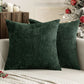 Dark Green Plush Chenille Cushion Covers Set of 2 - Soft Textured Decorative Throw Pillow Cases for Sofa Couch, 45x45cm