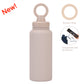 Beige 1L Stainless Steel Water Bottle with Magnetic Phone Holder Lid - Portable Hydration & Hands-Free Stand