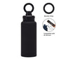 Black 1L Stainless Steel Water Bottle with Magnetic Phone Holder Lid - Portable Hydration & Hands-Free Stand