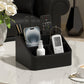 Black Stylish PU Leather Desktop Organizer Caddy - Multi-Compartment Holder for Remotes, Office Supplies, Makeup