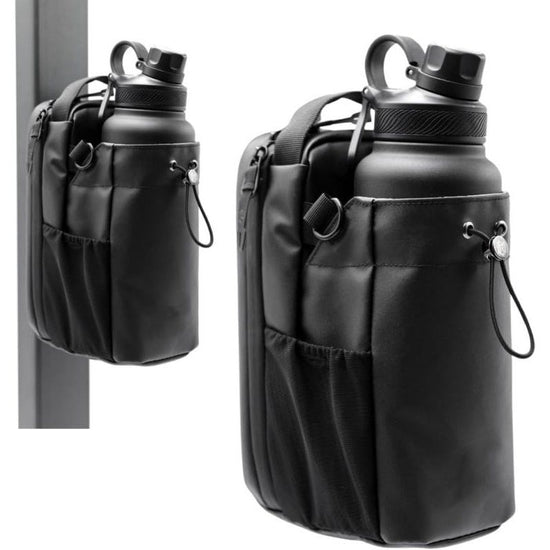 Black Magnetic Gym Water Bottle Holder Bag - Crossbody Sling Pouch for Essentials
