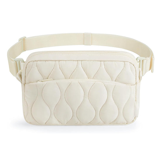 Beige Stylish Quilted Belt Bag - Lightweight Nylon Crossbody Fanny Pack