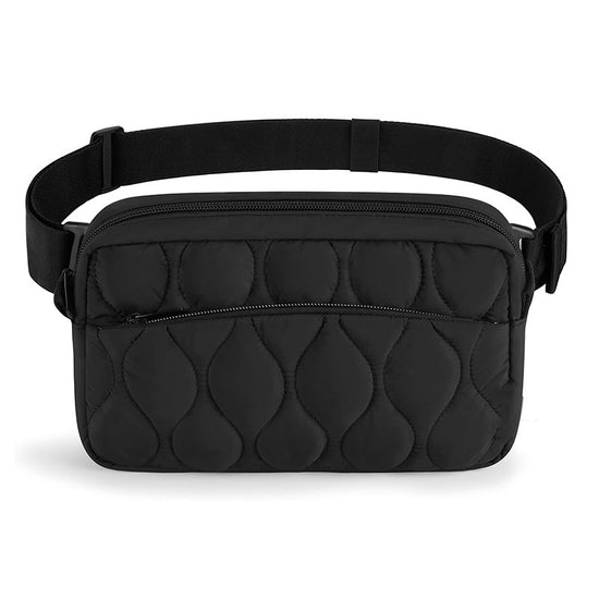 Black Stylish Quilted Belt Bag - Lightweight Nylon Crossbody Fanny Pack