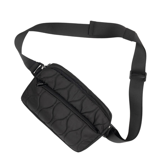 Black Stylish Quilted Belt Bag - Lightweight Nylon Crossbody Fanny Pack