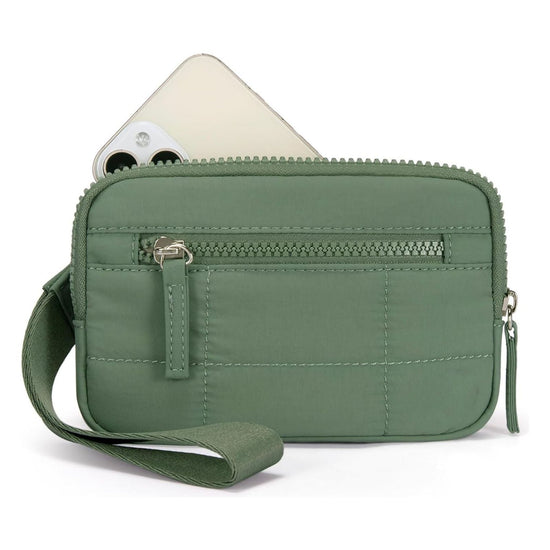 Green RFID Blocking Nylon Wristlet Clutch Wallet - Compact Waterproof Pouch with Card Slots & ID Window