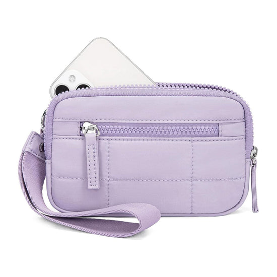 Purple RFID Blocking Nylon Wristlet Clutch Wallet - Compact Waterproof Pouch with Card Slots & ID Window