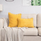 Yellow Soft Corduroy Cushion Cover Set (1 Square + 1 Rectangular) with Pom Pom Trim - Decorative Throw Pillow Cases for Sofa Couch