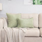 Light Green Soft Corduroy Cushion Cover Set (1 Square + 1 Rectangular) with Pom Pom Trim - Decorative Throw Pillow Cases for Sofa Couch