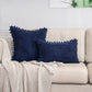 Navy Blue Soft Corduroy Cushion Cover Set (1 Square + 1 Rectangular) with Pom Pom Trim - Decorative Throw Pillow Cases for Sofa Couch