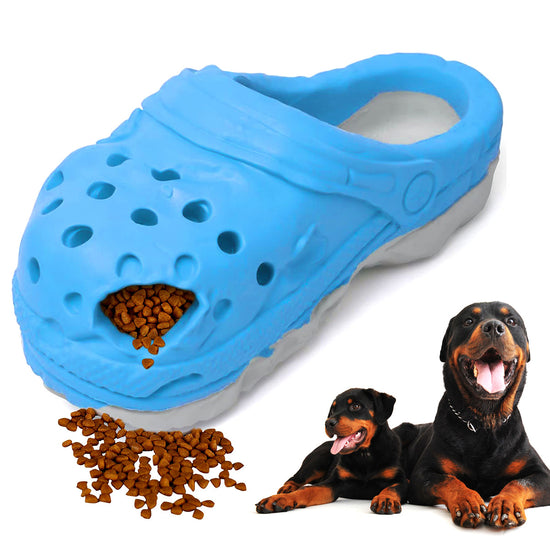 Size S Blue Tough Slipper Dog Chew Toy - Natural Rubber Treat Dispenser & Teeth Cleaner for Interactive Play & Boredom Relief