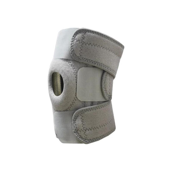 Grey Adjustable Knee Brace Support (Pair) with Dual Spring Stabilizers & Patella Gel Pad - Non-Slip for Sports Running Hiking