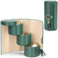 Green Elegant 3-Tier Cylindrical Travel Jewellery Box - PU Leather Organizer for Rings Earrings Necklaces with Tassel Charm