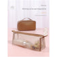 Beige Elegant PU Leather Makeup Bag & Toiletry Organizer with Detachable Mesh Pouch - Large Capacity Travel Cosmetic Case