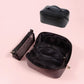 Black Elegant PU Leather Makeup Bag & Toiletry Organizer with Detachable Mesh Pouch - Large Capacity Travel Cosmetic Case