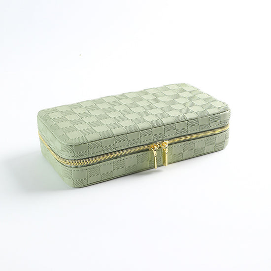 Green Stylish PU Leather Travel Jewellery Box - Compact Organizer for Rings, Earrings, Necklaces with Mirror