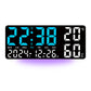 Black Background With Blue and White Light Sleek Large LED Digital Wall & Desk Clock - Remote Control, Temperature, Humidity, Dual Alarms, Calendar