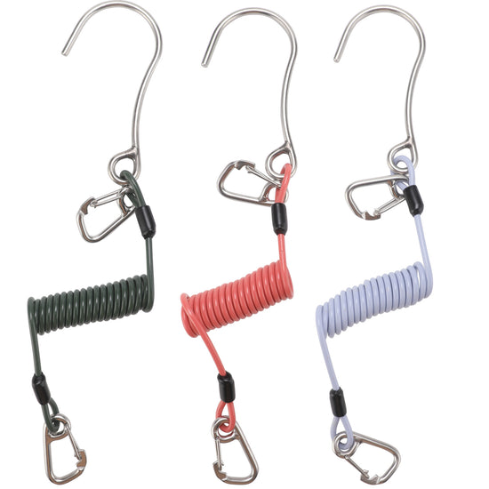 Red Pro 316 Stainless Steel Diving Reef Hook - Single, Double Combo Pack - Current Hook with Coiled Safety Lanyard