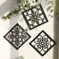 Black Set of 4 Intricate Black Wooden Wall Art Panels - Diamond Mandala Style Home Decor Plaques