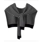 Black Chic Striped Knit Tie-Front Shawl - Lightweight Versatile Layering Capelet for Women