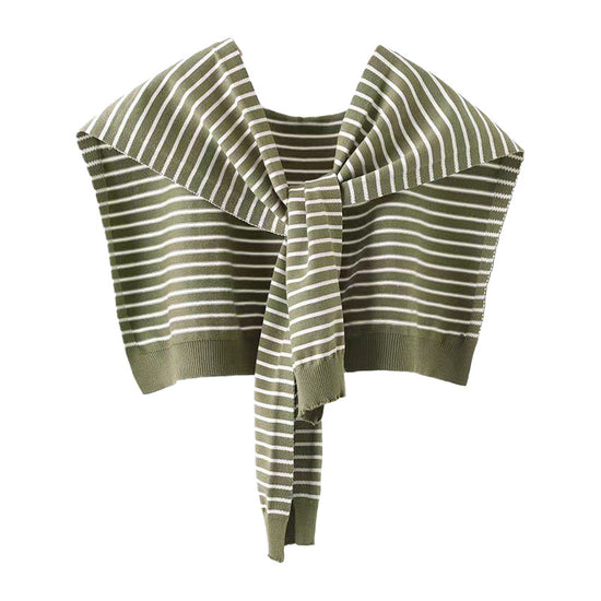 Green Chic Striped Knit Tie-Front Shawl - Lightweight Versatile Layering Capelet for Women