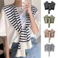 Khaki Chic Striped Knit Tie-Front Shawl - Lightweight Versatile Layering Capelet for Women