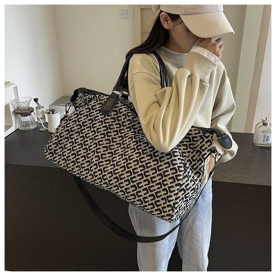 Black Stylish Geometric Pattern Travel Duffel Bag - Large Capacity Lightweight Weekender & Gym Bag