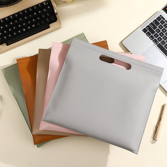 Light Pink Professional A4 PU Leather Document Bag - Waterproof Handheld File Folder Portfolio for Business & Conference