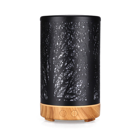 Khaki and Black Forest Design Iron Essential Oil Diffuser - 7 Color LED Ultrasonic Cool Mist Humidifier 100ml