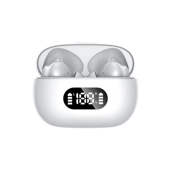 White ProBeat X5 TWS Earbuds: Bluetooth 5.3, LED Smart Display Case, Intuitive Touch Controls, Extended Playtime