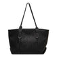 Black Chic Woven PU Leather Tote Bag - Large Capacity Casual Shoulder & Handbag for Women