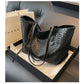 Black Chic Woven PU Leather Tote Bag - Large Capacity Casual Shoulder & Handbag for Women