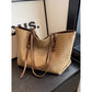 Khaki and Brown Chic Woven PU Leather Tote Bag - Large Capacity Casual Shoulder & Handbag for Women